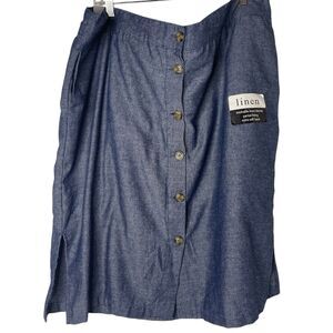 Dash Women's Size 2X Linen Rayon Tetron Button Front Skirt Denim Blue New